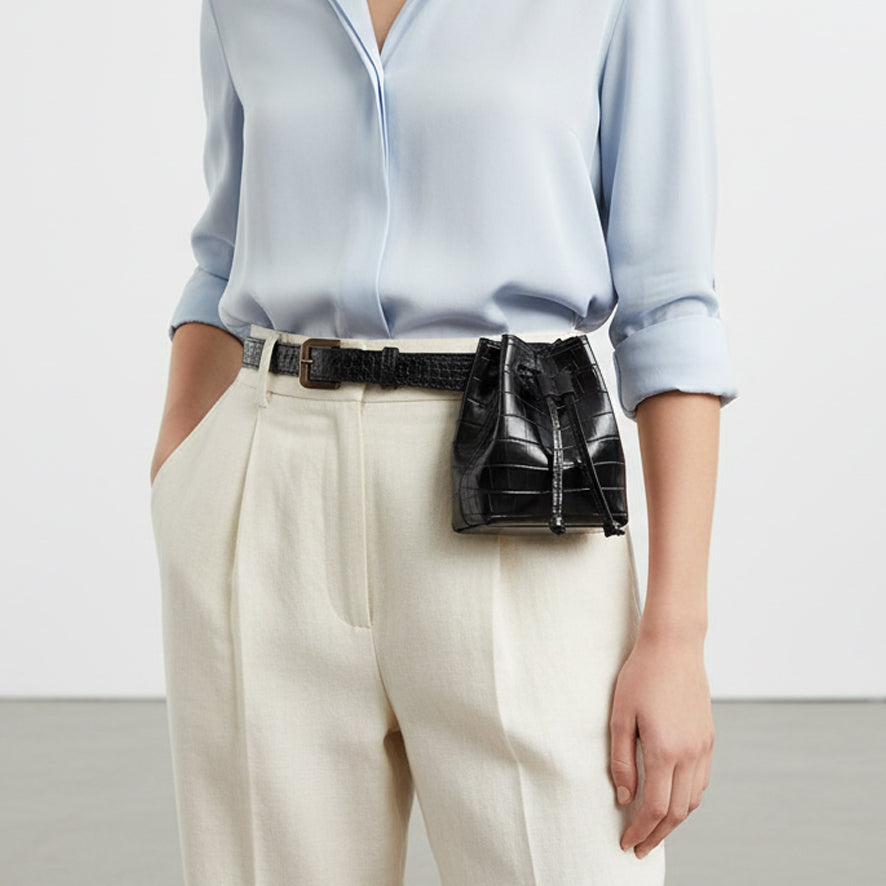 Drawstring Detail Textured belt bag