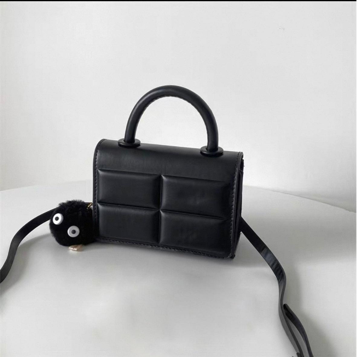 Mini Quilted Top-Handle Crossbody Bag with Charm