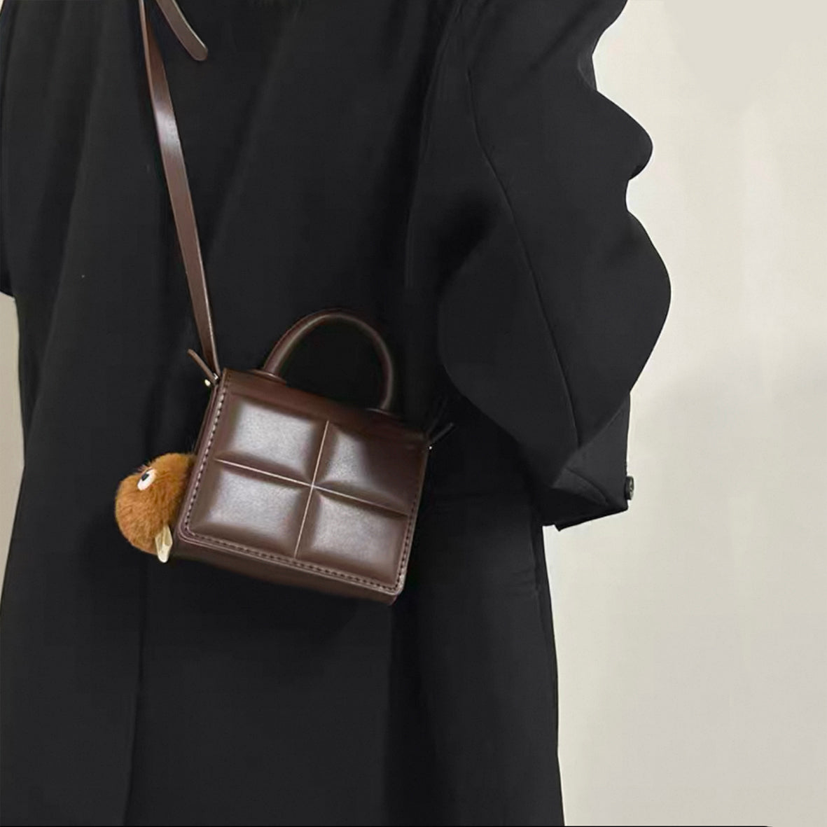 Mini Quilted Top-Handle Crossbody Bag with Charm