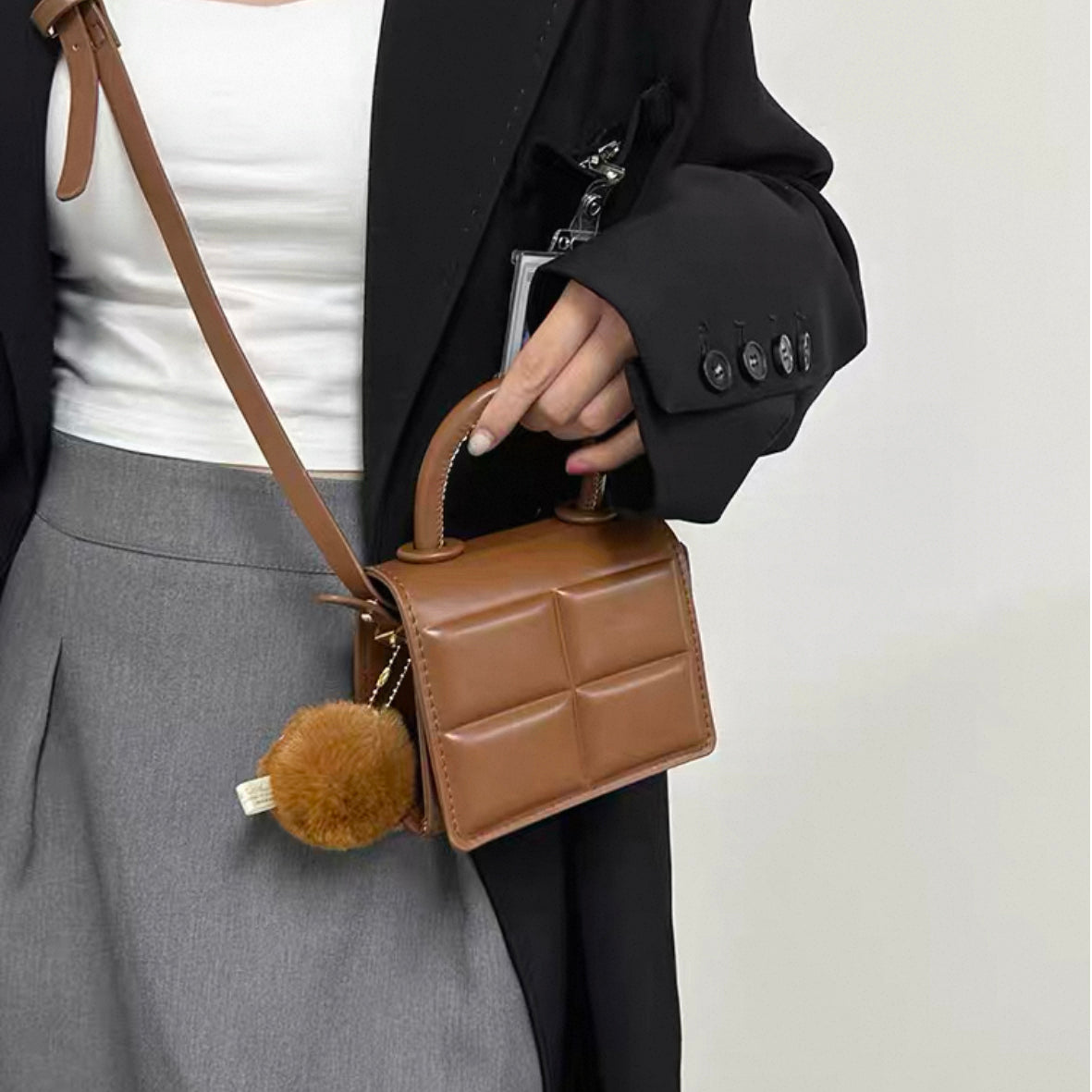 Mini Quilted Top-Handle Crossbody Bag with Charm