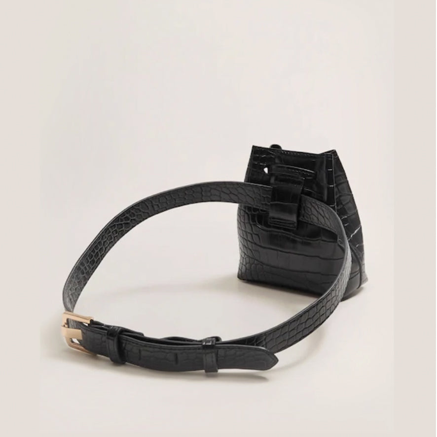 Drawstring Detail Textured belt bag