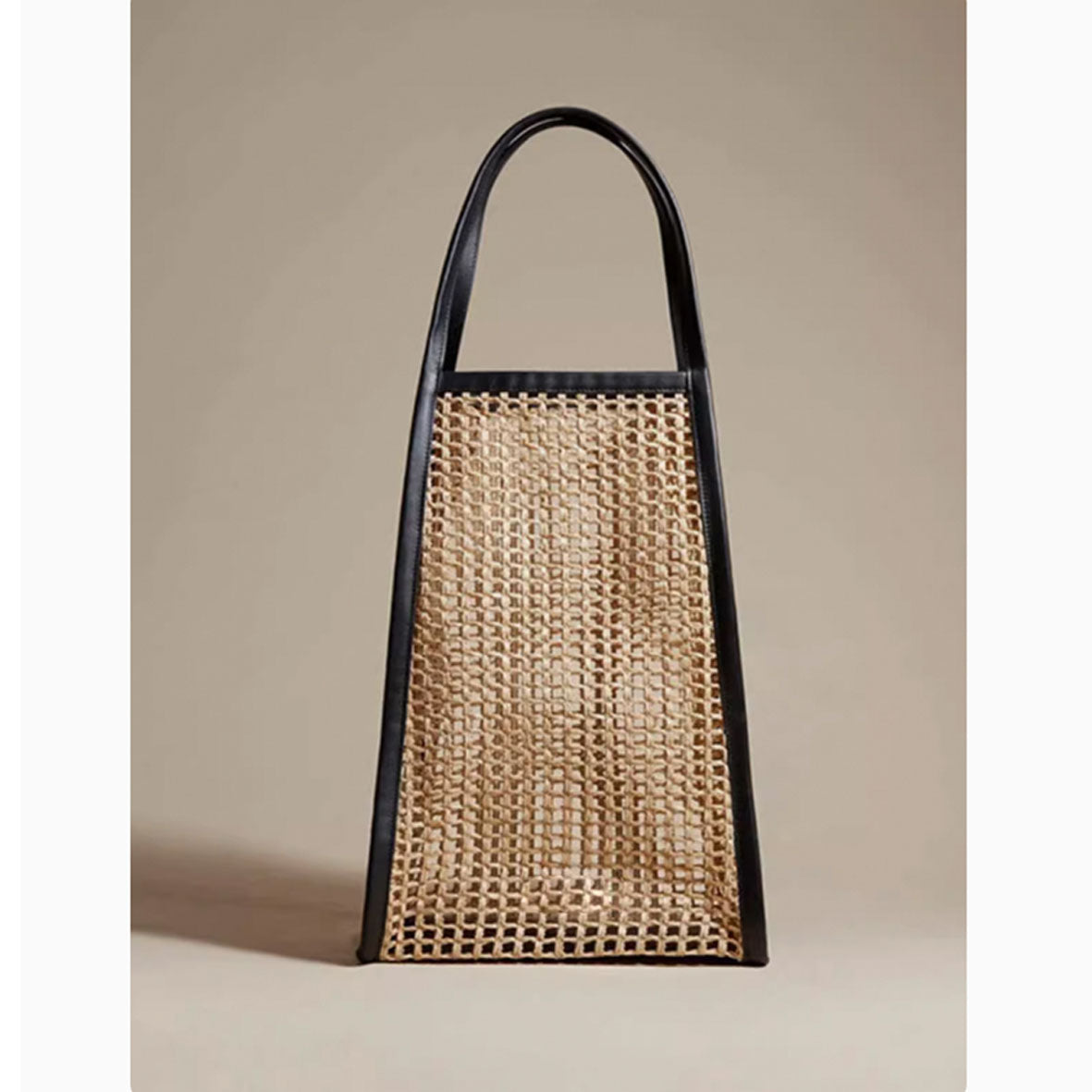 Raffia mesh and leather tote bag