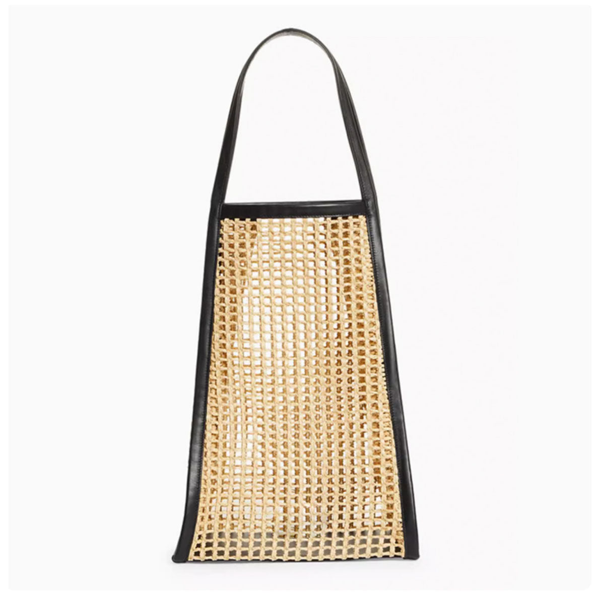 Raffia mesh and leather tote bag